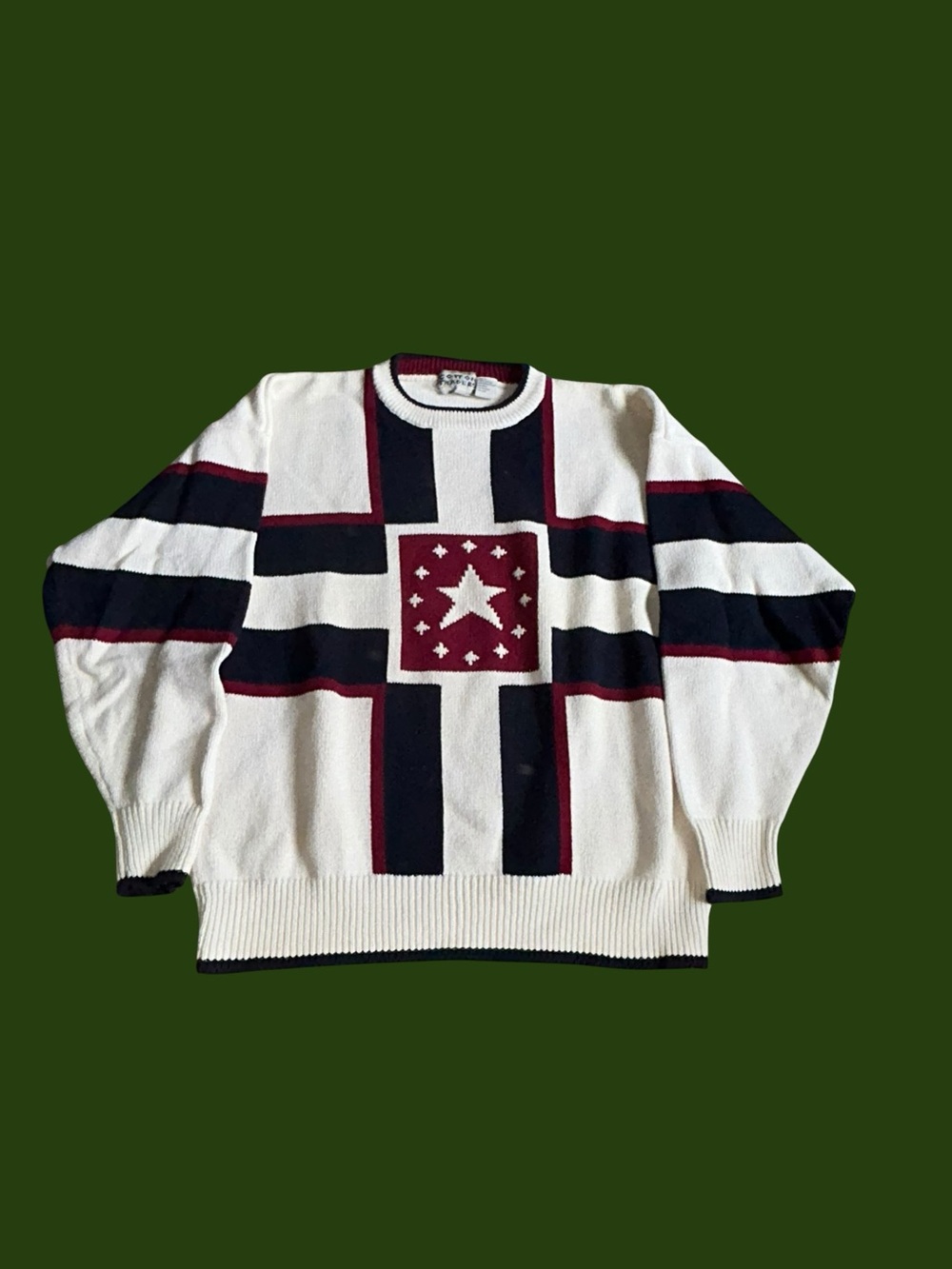 Cotton Trader Mens Vintage 90s Sweater USA Stars Red White Blue Patriotic Size L